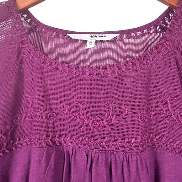 Purple Boho Knit Top Plus Size 3X Eyelet Sleeve Embroidered by Sonoma - Picture 2 of 9